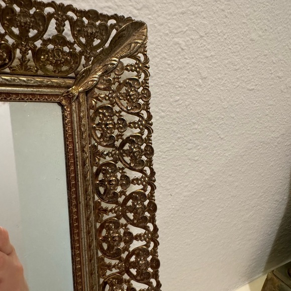 Vintage Ornate Ormolu Gold Filigree Mirrored Vanity Tray - Picture 6 of 11